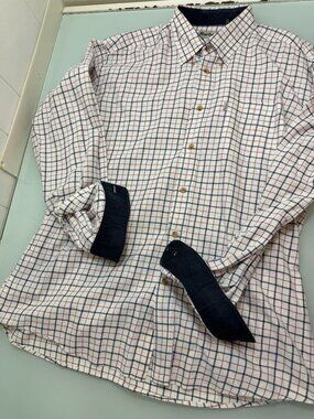 Barbour Shirt Mens Large L Corduroy Flip Cuff White Plaid Button Up Pocket